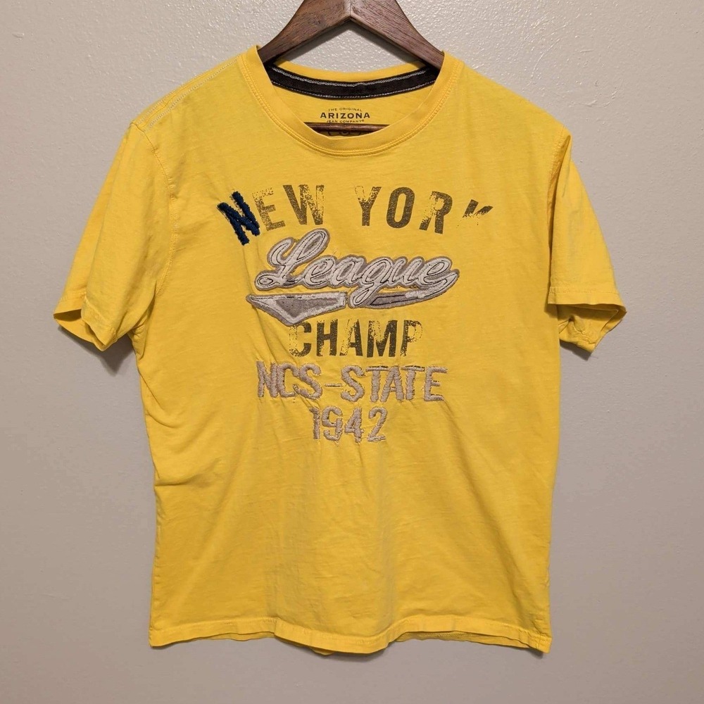 Arizona Jean Company Graphic‎ T-Shirt Mens Large Yellow New York League Champ